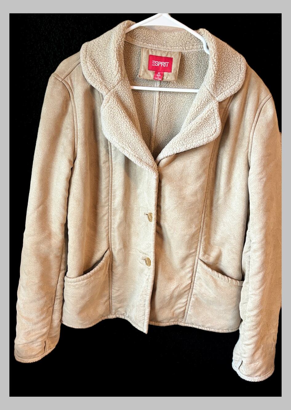 Esprit XL Tan Faux Suede Sherpa Fleece Jacket Coat Y2K